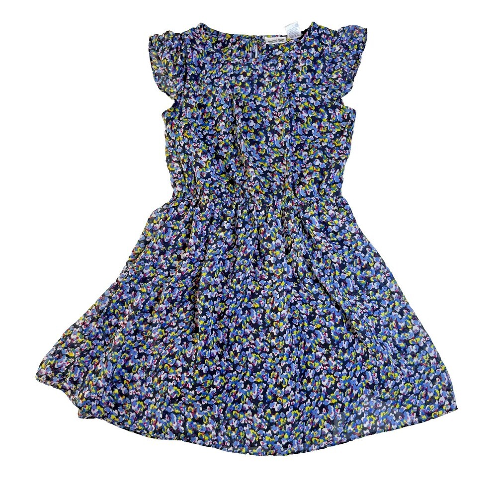 Scooter Brown Girls Dress Sz M 10/12 Blue Floral Flutter Sleeve Knee Length
